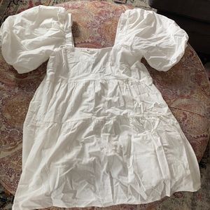 NASTY GAL: White linen puff sleeve dress